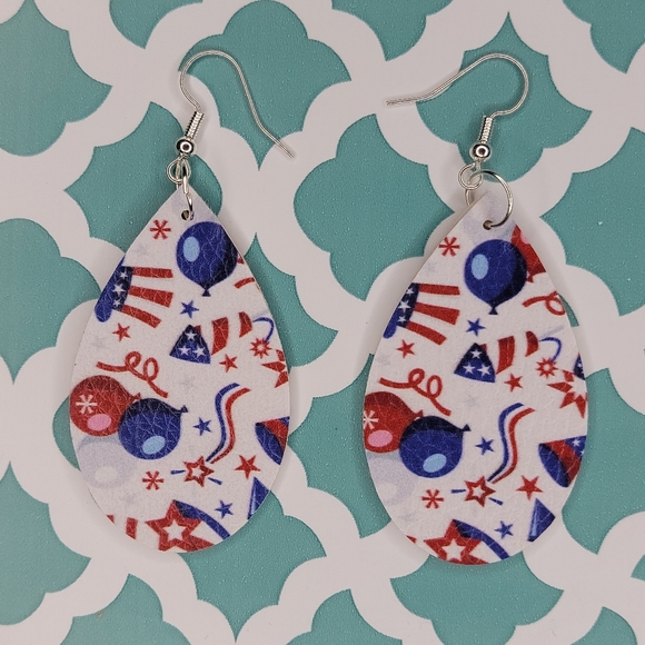 Jewelry - Memorial Day 4th of July Faux Leather Earrings
